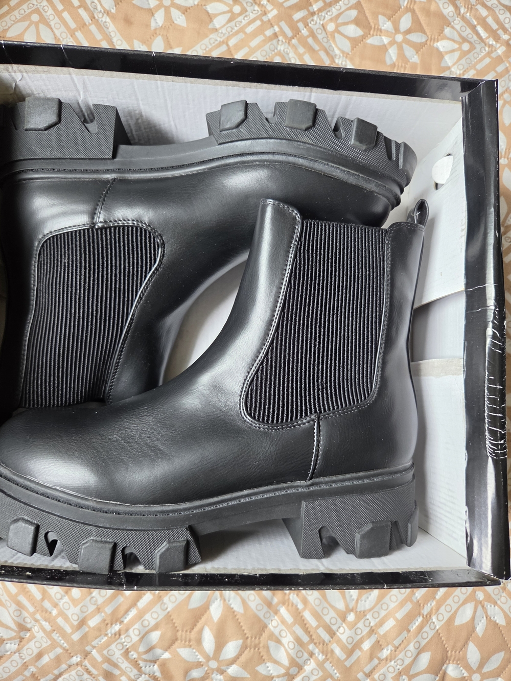 bebe Black Chunky Lug Chelsea Boots
